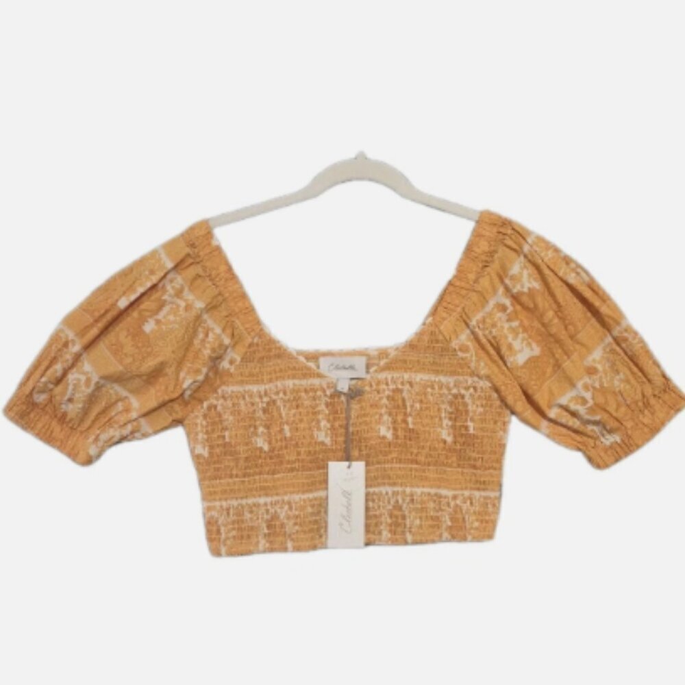 NWT Cleobella Women's Everly V-Neck Puff Sleeve Crop Coastal Boho Top M